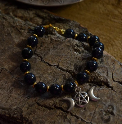 Pulsera de Diosa Triple Luna Goldstone Hecha a Mano Joyería Wicca Pagana Altar Regalo Foto 1 de 4