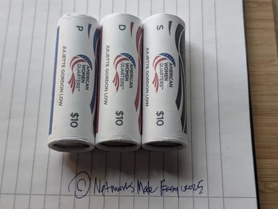 2025 PDS AWQ Juliette Gordon Low, Woman's Quarter 3-Roll Set 25WRD Free Shipping - Image 1 of 3