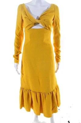 Vestido midi amarillo Giambattista Valli para mujer con ojo de cerradura frontal torcido Cady talla IT 42 Foto 1 de 4
