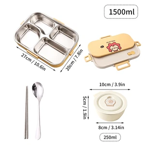 304 Stainless Steel Divided Lunch Box with Bowl & Cutlery Microwave Safe Student - Picture 1 of 22