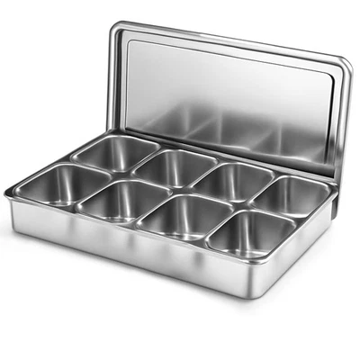 Stainless Steel Spice Box Tray with 8 Removable Compartments Container Cruet - Image 1 of 4