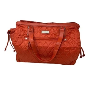 Ellen Tracy Orange Quilted Weekender Bag Tote Travel Duffle Pockets Large FLAW - Picture 1 of 11