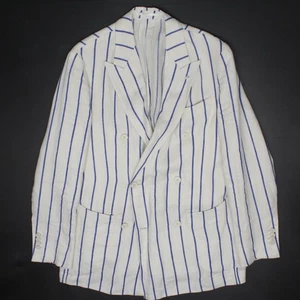 Custom Solbiati Linen Blazer Mens 38S White Royal Blue Regatta Stripe Jacket  - Picture 1 of 13