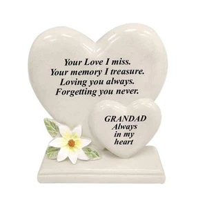 Clearance Graveside Memorial Ornament Double Heart Grandad Grave Plaque 19x18cm - Picture 1 of 2