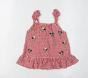 Disney Girls Red Blouse 3-4 Years Mickey Check Camisole Sleeveless - Picture 1 of 12