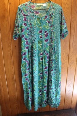 LA CERA SZ L MULTICOLOR FLORAL RAYON BUTTONS UP FRONT MIDI DRESS CINCH WAIST - Image 1 of 4