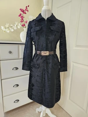 VTG 1960s Adele Simpson Womens Black Crushed Velvet Half Zip Coat Dress Sz. M - Image 1 of 4