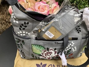 ANUSCHKA Garden Of Eden Handbag Handpainted Gray Floral Bag & Wallet NWT - Picture 1 of 19