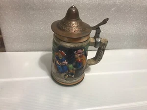 Vintage Stein Bavarian Scene, brass colored hinged lid, made in Japan - Picture 1 of 6