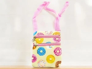 6" x 4.75" Beige Colorful Donut Theme Girls Mini 2 Zipper Crossbody Side Bag - Picture 1 of 2