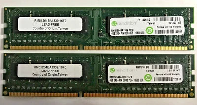 RENDITION 8GB (2x4GB)DDR3 RM51264BA1339.16FD PC3-10600 UDI 240-Pin #R2340 - Bild 1 von 2