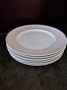 Königlich Tettau 6 Speiseteller Solitaire Dm. 24,5 cm rosa mit weißer Bordüre - Bild 1 von 4