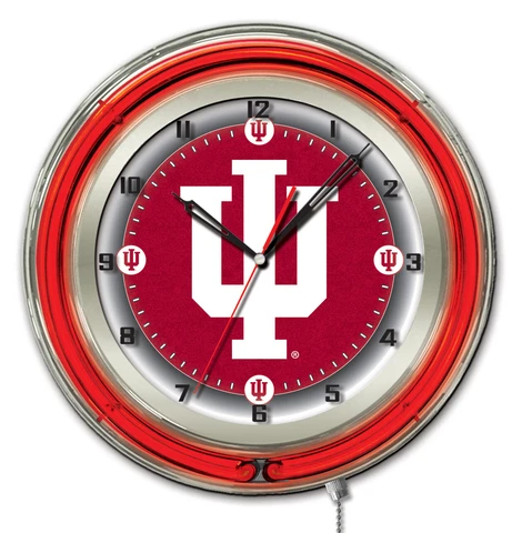 Indiana Hoosiers HBS Neon Red College Battery Powered Wall Clock (19") Cover