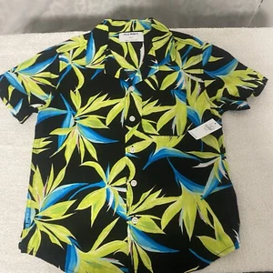 Old Navy Boys Camp Collar Button Down Shirt Black Flower Small 6/7 NWT - Picture 1 of 8