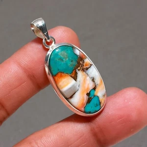 Oyster Copper Turquoise Gemstone Pendant 925 Sterling Silver Gift For Jewelry - Picture 1 of 6
