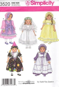 18" Doll Clothes Bridal Wedding Party Dresses Bonnet Hat S 3520 Sewing Pattern* - Picture 1 of 2