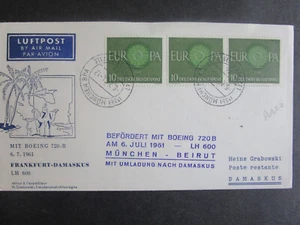 ERSTFLUG LUFTHANSA 1961 FRANKFURT - DAMAST (P399) - Bild 1 von 2
