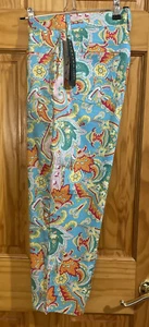 NWT LRL Ralph Lauren Stretch Capri Pants Red Green Blue Yellow Paisley 28X21 - Picture 1 of 6