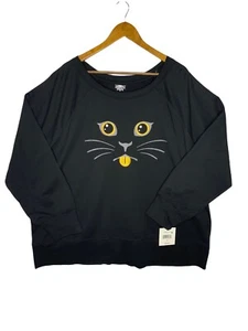 Halloween Womens Sweatshirt Black Long Sleeves Cat Face Size XXXL - Picture 1 of 5