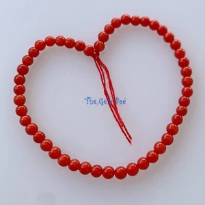 3.5MM Top Grade AAA Italian Sardinia Undyed Tomato Red Seed Coral Round Bead 6" - Picture 1 of 10