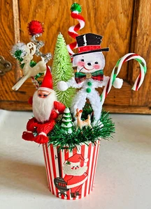 Vtg Christmas Kitsch OOAK Bump Chenille Snowman Santa Bottle Brush Assemblage - Picture 1 of 5