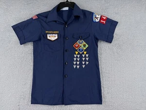 VINTAGE Boy Scouts of America Shirt Youth Large Blue Button Up Polyester Utah - Picture 1 of 14