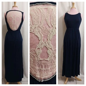 Charlotte Russe Womens Size S Navy Tee-shirt Maxi Dress - Sheer Skull/ Halloween - Picture 1 of 7