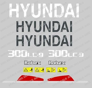 HYUNDAI 300LC-9 DIGGER EXCAVATOR DECAL STICKER SET WITH SAFETY WARNING SIGNS - Picture 1 of 1