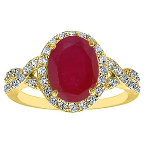 2.40Ct Natural Burmese Red Ruby IGI Certified Diamond Ring In 14KT Yellow Gold - Picture 1 of 1