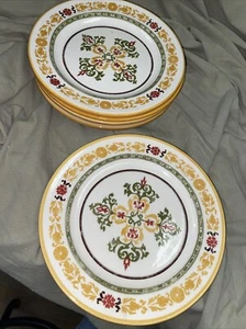 (5) Williams Sonoma Italy Green Yellow Red Flora Medallion 9-1/2”Dinner Plates - Picture 1 of 5