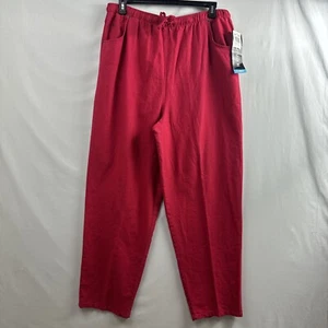 Sag Harbor Pants Womens XL Linen Blend Red Elastic Drawstring Straight Leg NEW - Picture 1 of 13