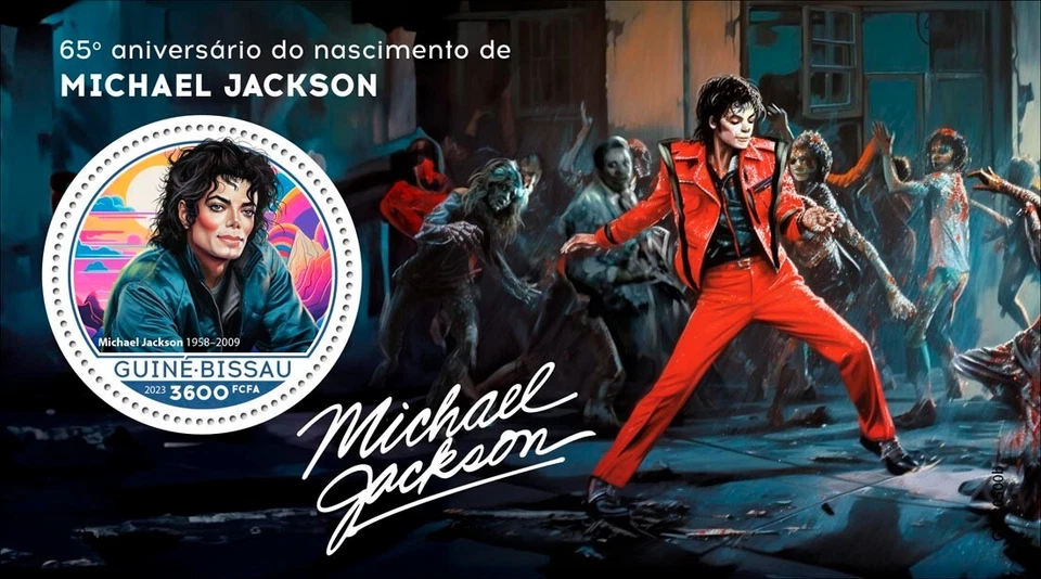 Estampillas de estrella musical del 65 aniversario de Michael Jackson MNH 2023 Guinea-Bissau S/S Foto 1 de 1