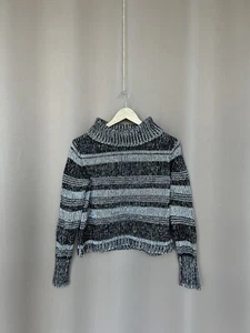 Jil Sander Turtleneck Knit Sweater Women Size 42 Striped Black/White Long Sleeve - Picture 1 of 16
