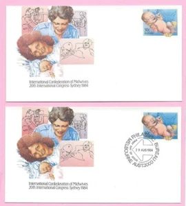 AUSTRALIA 1984 Pair of PSE's #83 - FDC & Mint - INT'L. CONVENTION OF MIDWIVES - Picture 1 of 2