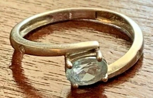 18k White Gold Bypass Ring w Oval Aquamarine Solitaire Diamond Accents Signed CB - Picture 1 of 12