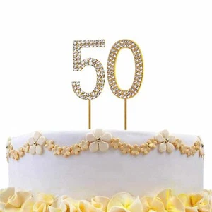 Cake Topper Number 50 Gold Diamond Birthday Anniversary Event Party Decorations - Picture 1 of 4
