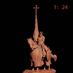 Figuras de resina 1/24 modelo caballero blindado sosteniendo una bandera sin montar sin pintar - Imagen 1 de 5