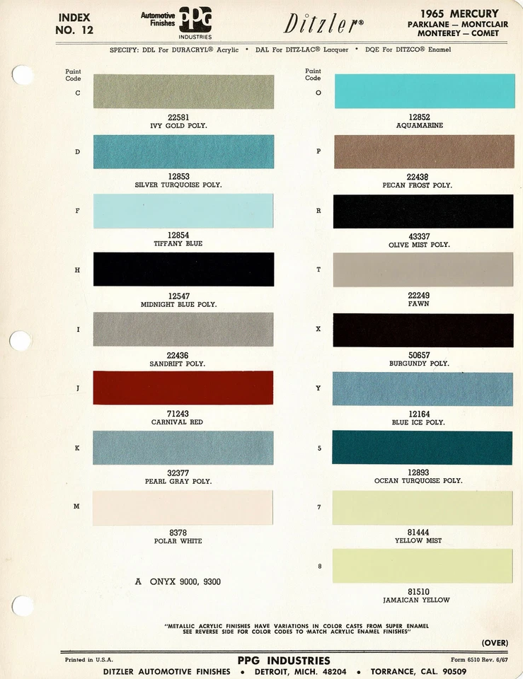 Mercury Parklane Monterey Comet 1965 Caliente Cyclone FL astillas de pintura (PPG) Foto 1 de 1
