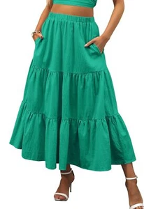 Womens Boho Tiered Maxi Skirt Ruffle Hem Elastic Waist Long Beach Dress Summer - Picture 1 of 97