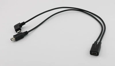 Mini USB 2.0 Female To Mini USB Male + Micro Male Angle Charger Adapter Cable - Image 1 of 4