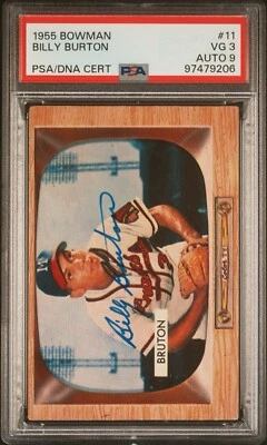 1955 BOWMAN BASEBALL #11 BILLY BRUTON AUTOGRAPH MILWAUKEE BRAVES PSA 3 AUTO 9 - Image 1 of 3
