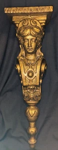 Large 29" Architectural Woman Lady Statue Face Corbel Gold Wall Ceiling Shelf - Picture 1 of 6