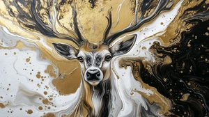 Canvas Art Stunning Black Gold White Abstract Stag Art Wall Picture Poster Print - Picture 1 of 22