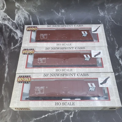 3 HO Proto Series 1000  50' PGE Newsprint Box Car Limited Edition Maroon Red - Image 1 of 4