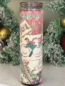 Zuckerrosted Stumpenkerze inspiriert nostalgisch Weihnachten 50er Illustrationen - Bild 1 von 5