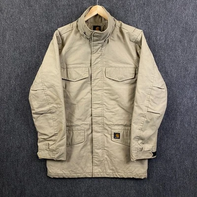 Carhartt Hickman Mens Medium Military Utility Coat Beige Lined Padded Pockets - Image 1 of 4