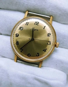 LUCH USSR Vintage AU CCCР ultra slim watch Gold Plated Men's DressStyl - Picture 1 of 7