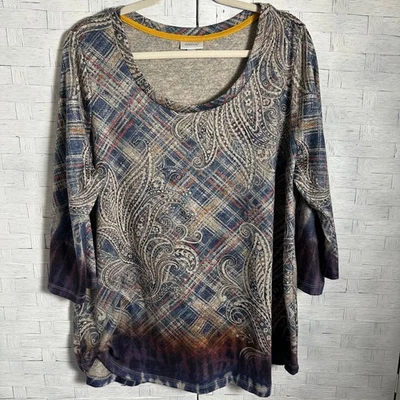 Avenue Suéter Manga 3/4 Largo Otoño Cuadros Paisley Estampado Tríada, Mamá Talla Grande  Foto 1 de 4