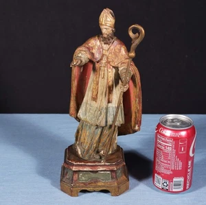 12" Antique Carved/Painted Pine Wood Statue/Sculpture St. Nicholas Late 1800's - Picture 1 of 15