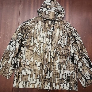 VTG Trebark Camo Men Jacket M/Pants L Vinyl Hood  Windbreaker Rain Coat Hunting - Picture 1 of 17